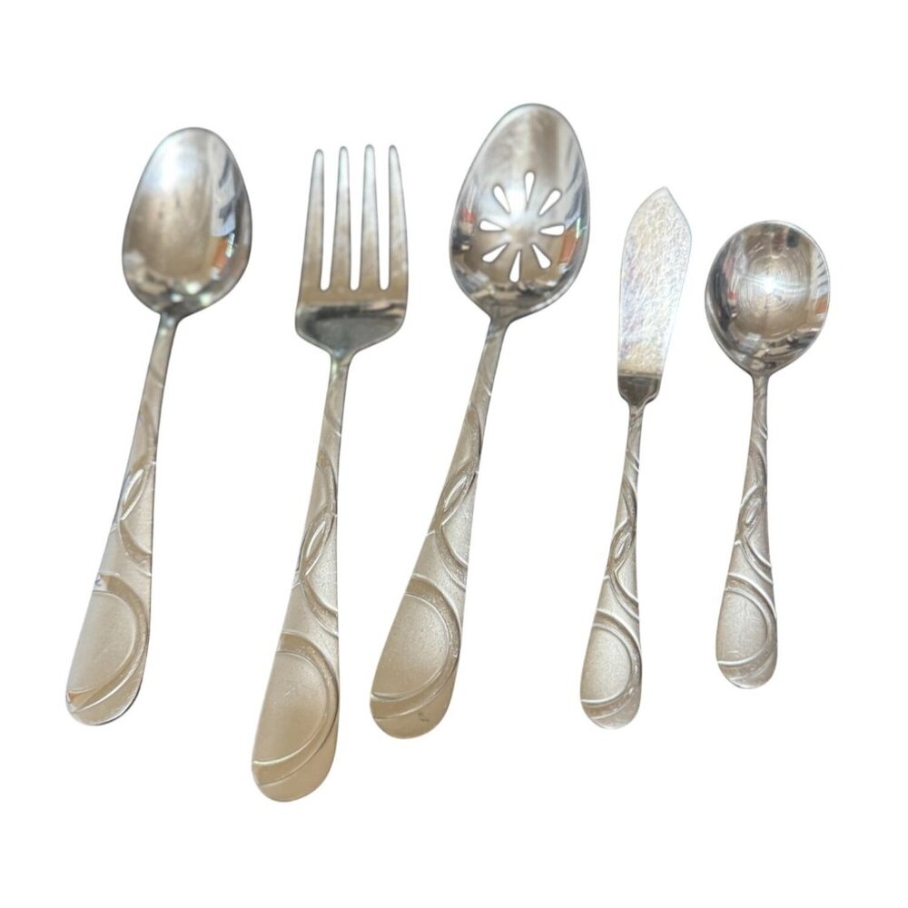 Serving Set Cambridge Conquest Stainless Flatware Serving Silverware Frosted